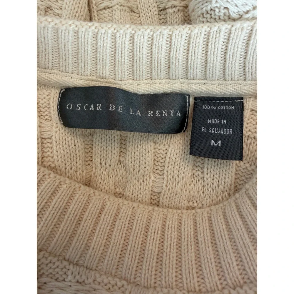 Oscar de la Renta Mens Cream Cotton Textured Basketweave Crewneck Sweater Medium